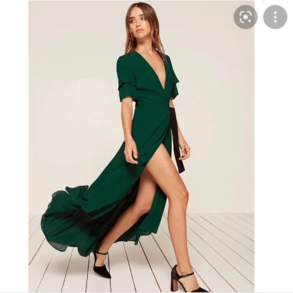 Reformation Emerald Green Layley Wrap Maxi Dress